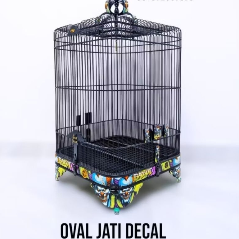 Sangkar Oval KUBY Jati Decal 43x43 cm + Fullset Kerodong + Free Pallet Kayu