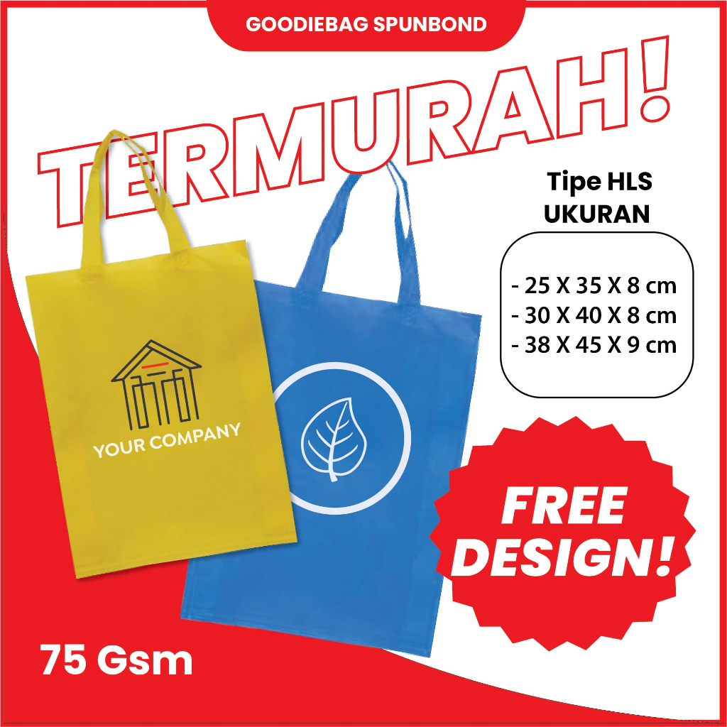 

Goodiebag Tas souvenir seminar / Acara / Workshop | Tipe HLS Dengan Sablon | ukuran 25X35cm, 30X40cm, 38X45cm 75Gsm