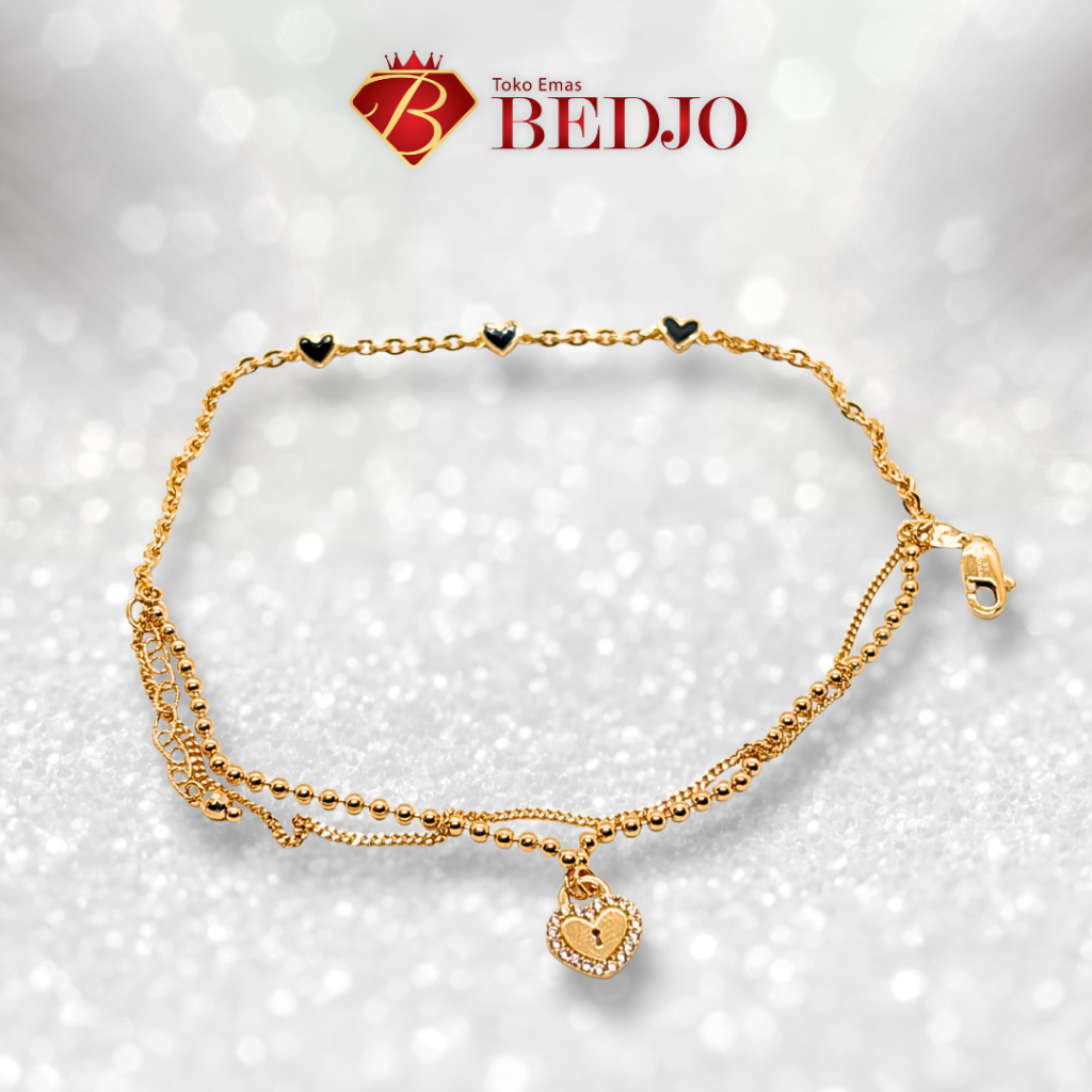 Gelang Emas Rantai Gembok Cinta | Perhiasan Emas Gelang Rantai | Jewelry Gelang Rantai Love Black Ro