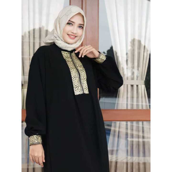 ABAYA HITAM GAMIIS ARAB TURKEY CRINGKLE PREMIUM ELEGAN