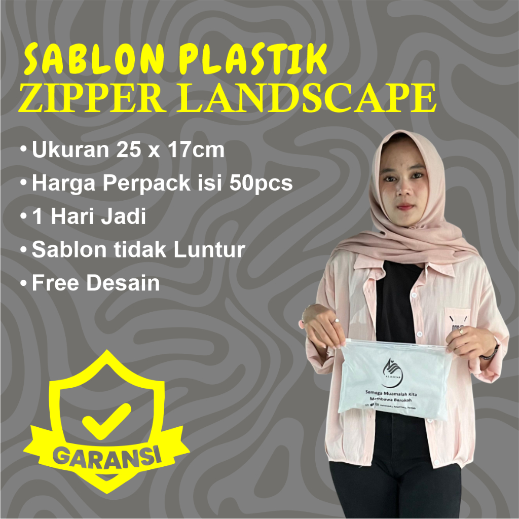 

Plastik Sablon Custom 50 Pcs Pe Zip Landscape 25x17 cm FREE DESIGN, Plastik Murah, Plastik Custom, Plastik COD, Plastik Hijab, Plastik Murah