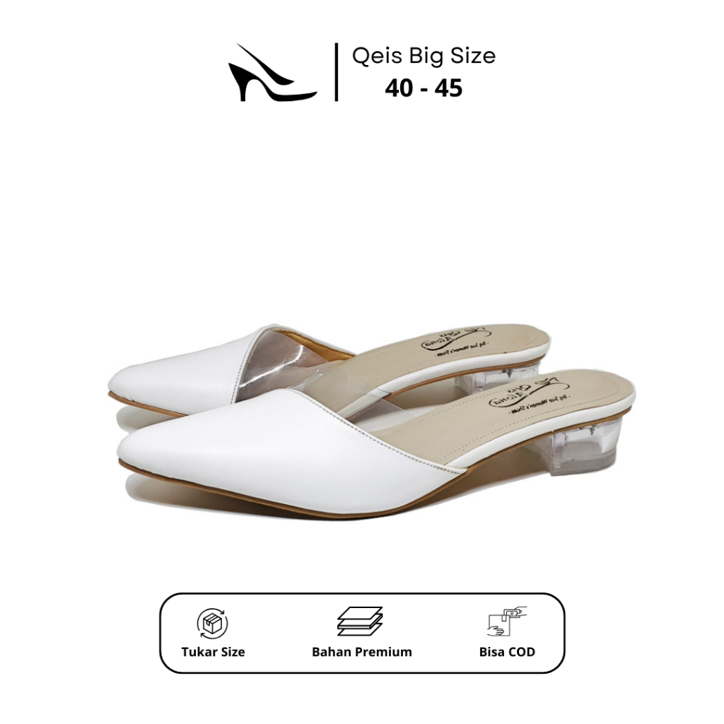 BIG SIZE | Sepatu Sandal Wanita Mules Heels Putih / Sendal Pesta Wisuda Ukuran Jumbo