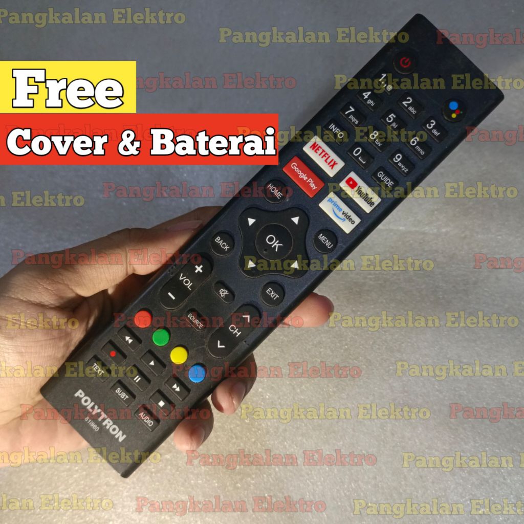 REMOTE POLYTRON ANDROID TV 81I960 81I960M01 ASLI ORIGINAL FREE COVER FREE BATU BATERAI AAA REMOTE PO