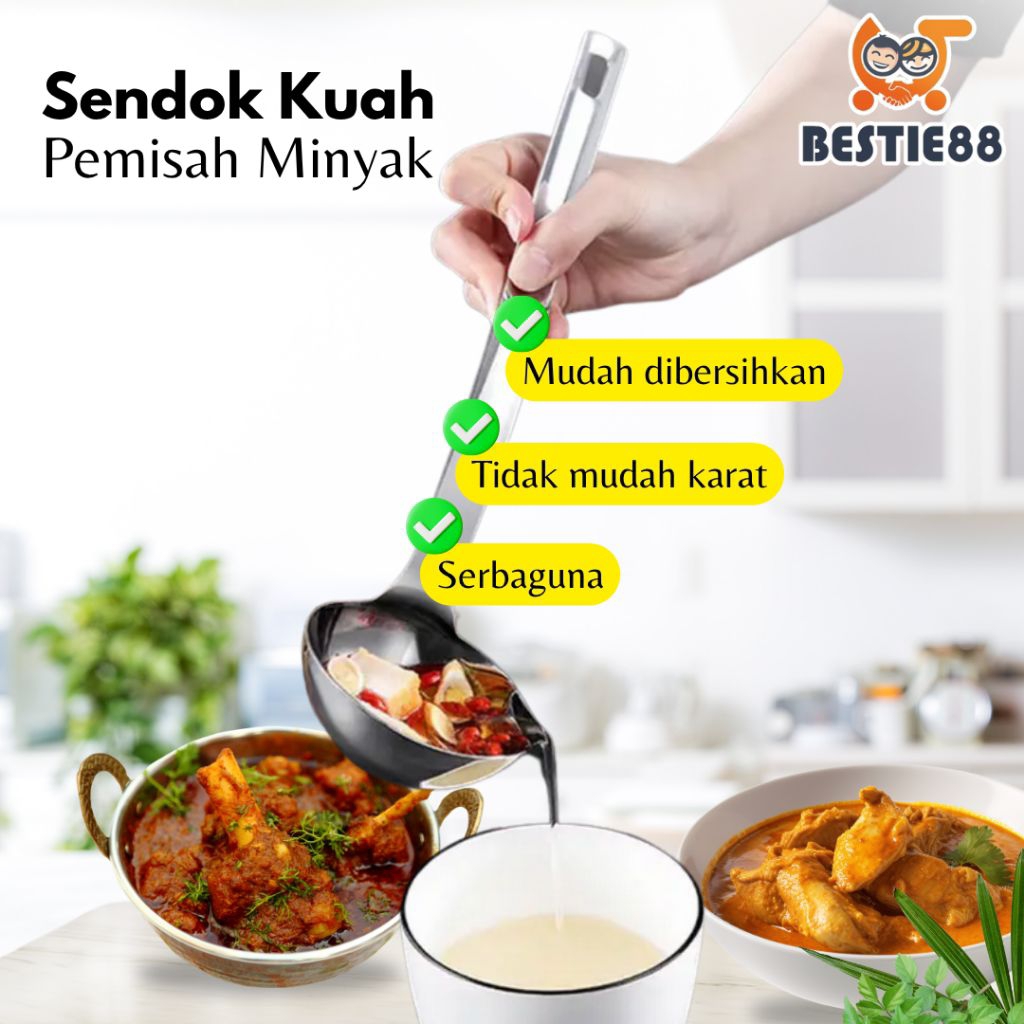 Centong Sayur Stainless Penyaring Minyak Lemak-Centong Pisah Minyak Centong Sup Sendok Sup Pisah Min