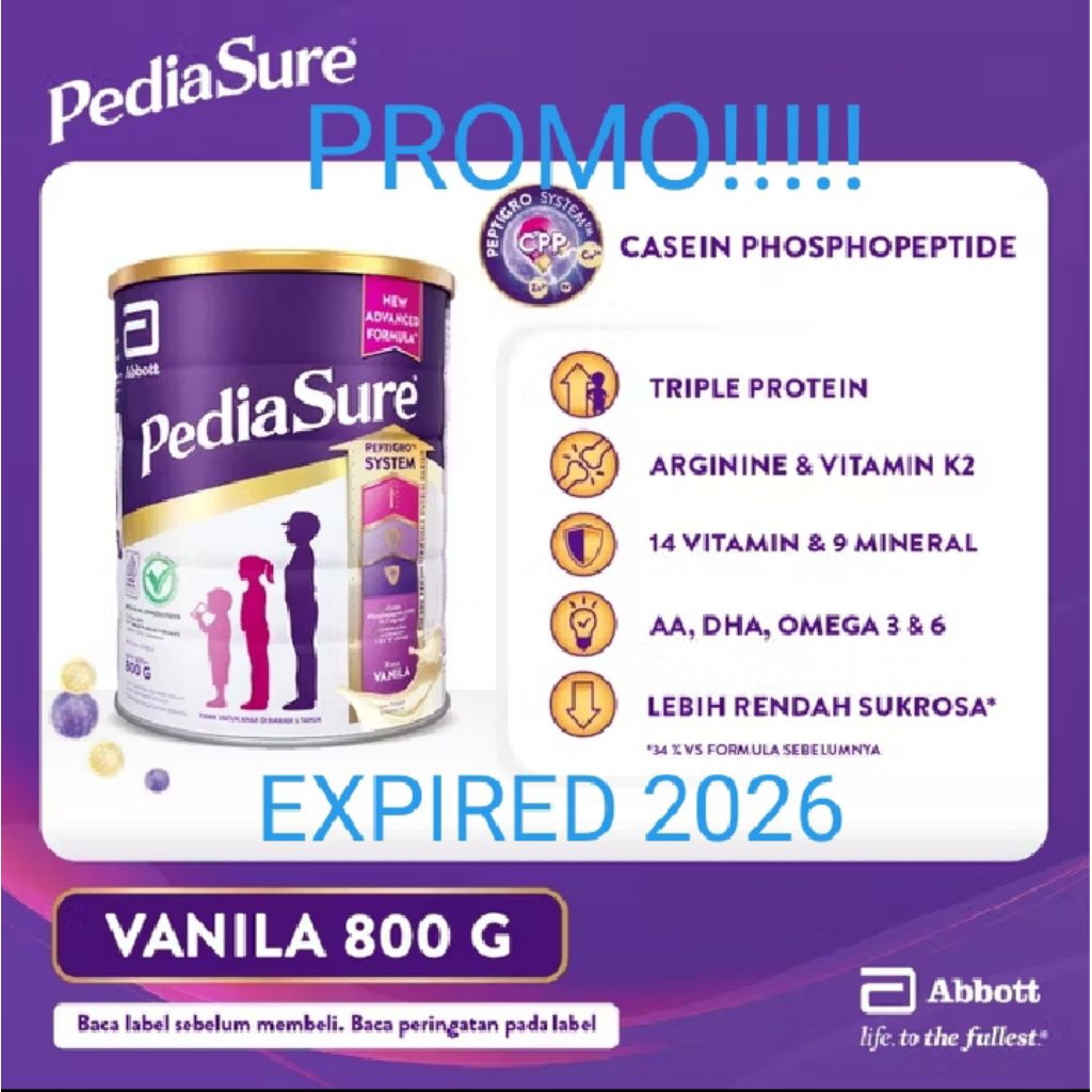 

Pediasure Madu 800 gr / vanila 800 gr / (1-10 Tahun)