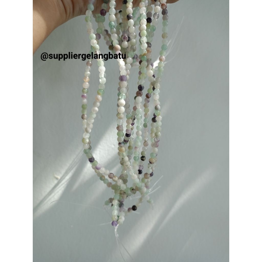 bahan batu alam 4mm clear fluorite natural putih hijau ungu