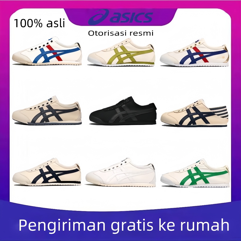 Sepatu kanvas pasangan pria dan wanita Asics sepatu slip-on sepatu putih
