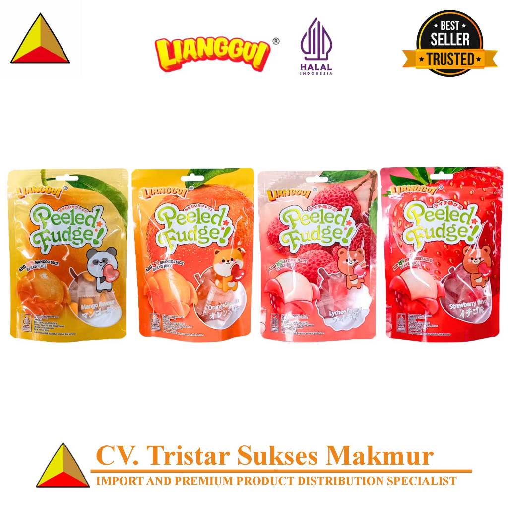 

(HALAL) Lianggui Permen Lunak Peeled Fudge 108Gr Rasa Mangga, Strawberry, Jeruk, & lychee [1 pcs / 1 Dus, Isi 40 Bags]