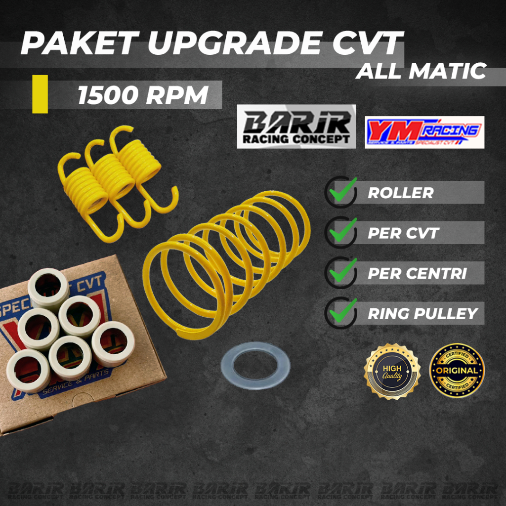 PAKET UPGRADE KIRIAN CVT YM RACING 1500 RPM ALL MATIC (ROLLER+PER CVT+PER GANDA+RING PULLEY) | Rolle