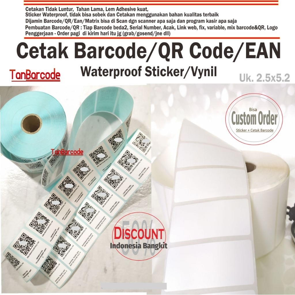 

Cetak sticker Barcode/EAN/QR/MATRIX 2.5x5.2 cm waterproof