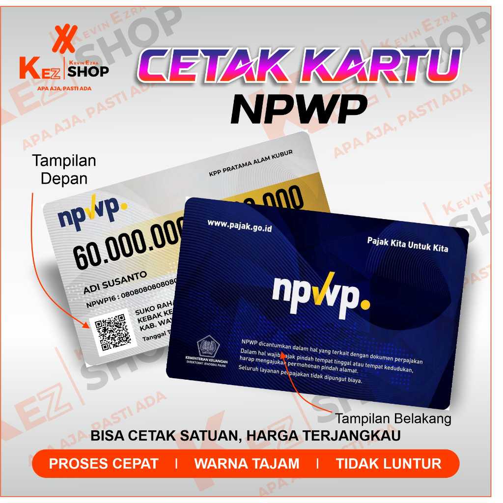 

Cetak Kartu NPWP Pajak Kartu Digital Fisik Bisa Satuan Anti Luntur Bahan PVC Tebal 2 SISI Murah