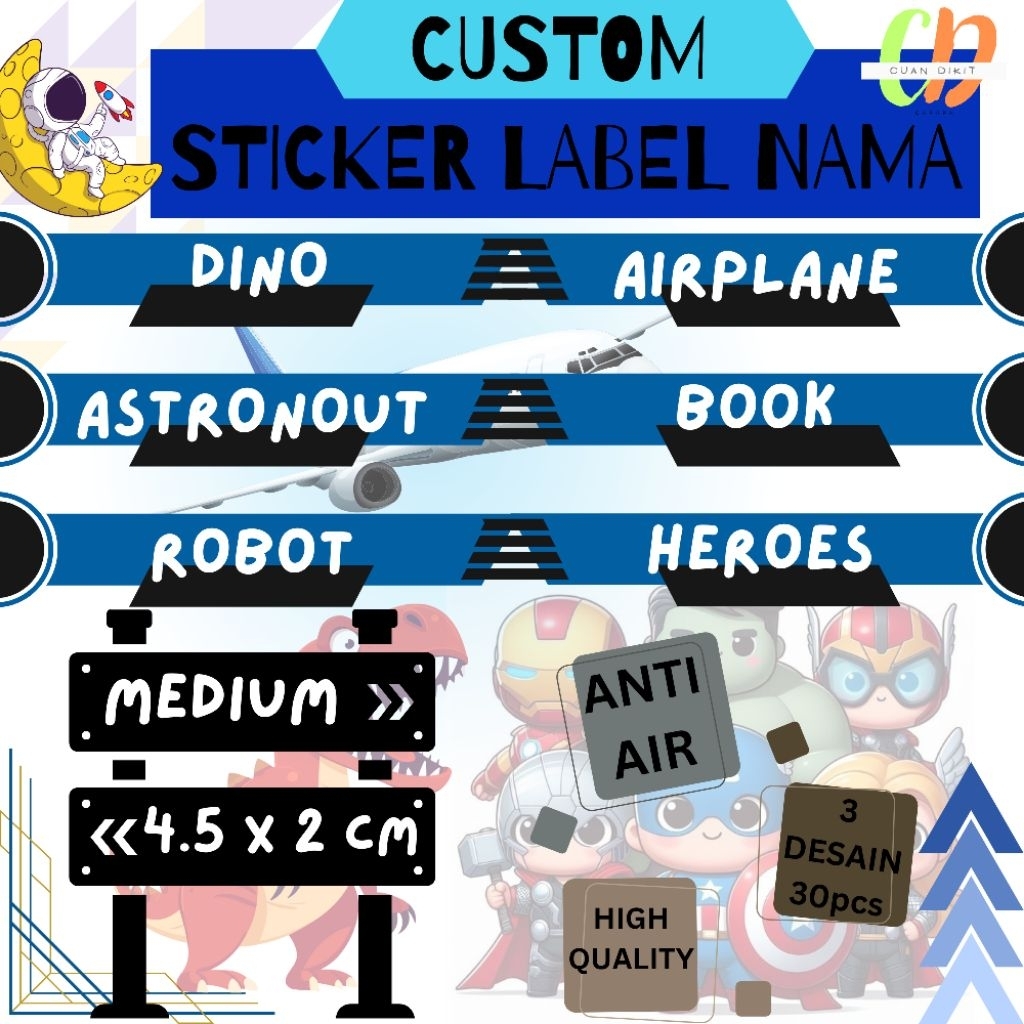 

Stiker Label Nama 30pcs BOY/COWOK | Sticker Custom Label Nama MEDIUM SEDANG | Stiker Anti Air Waterproof | Stiker Nama Buku | Sticker Nama
