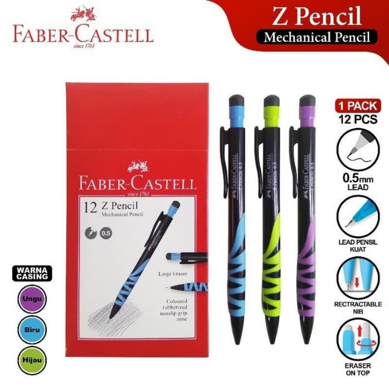 

PENSIL MEKANIK 0.5 FABER CASTELL / Z MECHANICAL PENCIL FABER-CASTELL/ 1 pack isi 12PCS
