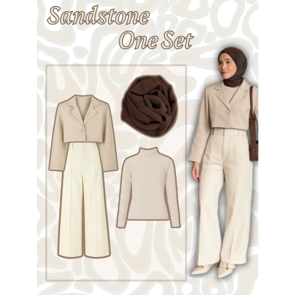 CC Oneset Sandstone (Blazer , Pants , Inner , Hijab ) Classy Neutrals in One Perfect Stylish