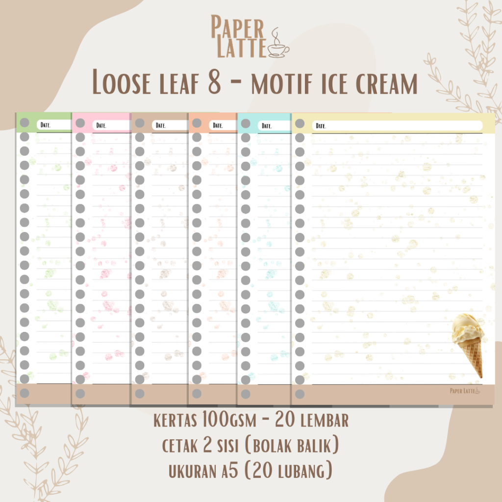 

Isi Binder Ice Cream Aesthetics A5 B5 | Loose leaf Binder A5 B5 | isi binder estetik | Paper Latte