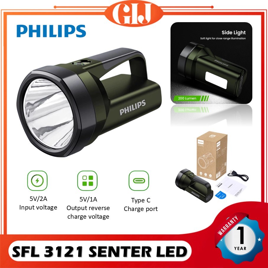 Philips Lampu Senter LED Multifungsi SFL3121 Senter Gunung Senter Jumbo dengan lampu baca samping