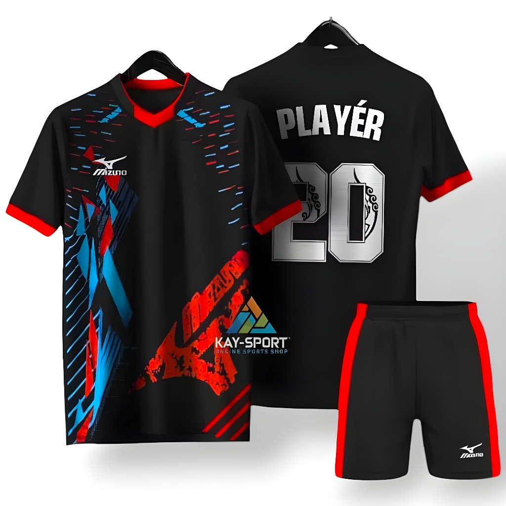 Mizuno Setelan Baju Volly Dewasa Uniseks Free Custom Nama+Nomor, Jersey Futsal, Kaos Bola Dry-Fit