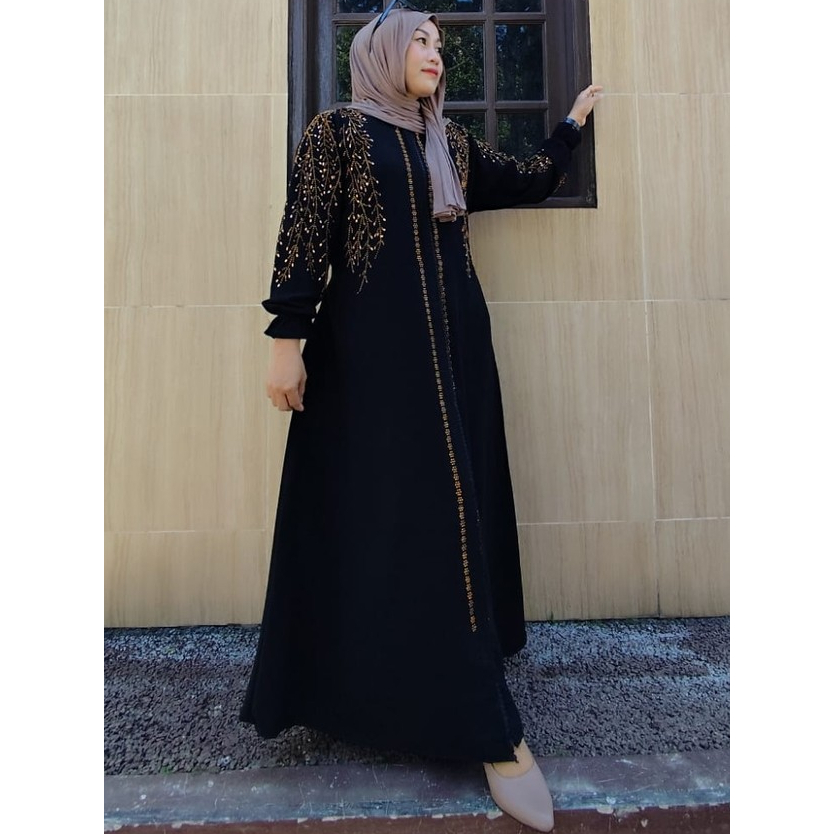 Abaya Turky Gold Bahan Zett Black Premium