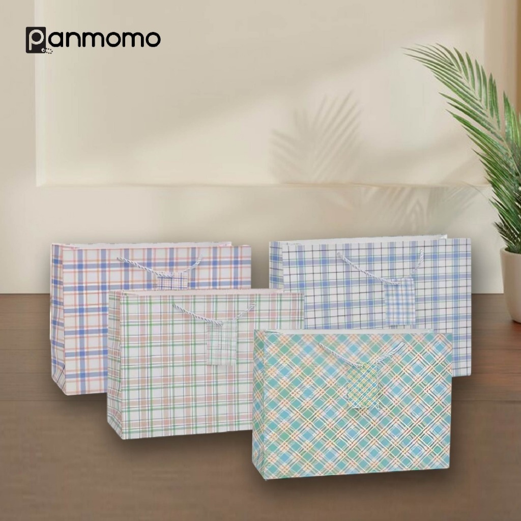 

Kantung Tas Kado - Gift Paper Bag - Paperbag - Kantong Tas Hadiah Hampers Pastel Plaid Bag Tali