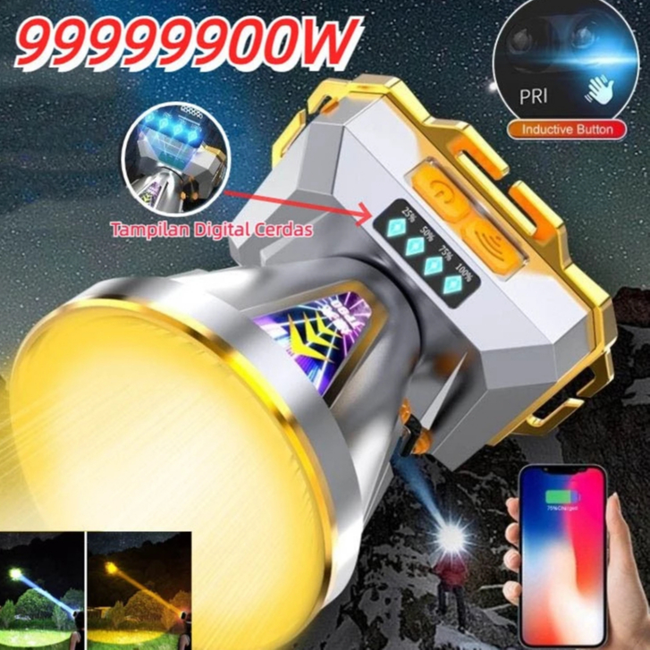Cahaya putih Lampu kuning Outdoor Super Terang Senter Kepala Anti Air Waterproof Zoom 300 WATT & LED