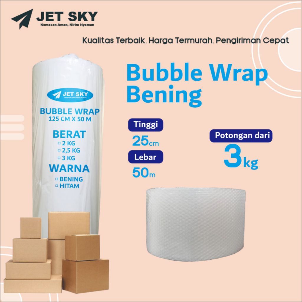 

Bubble wrap bening ukuran 125cm x 50m Tebal