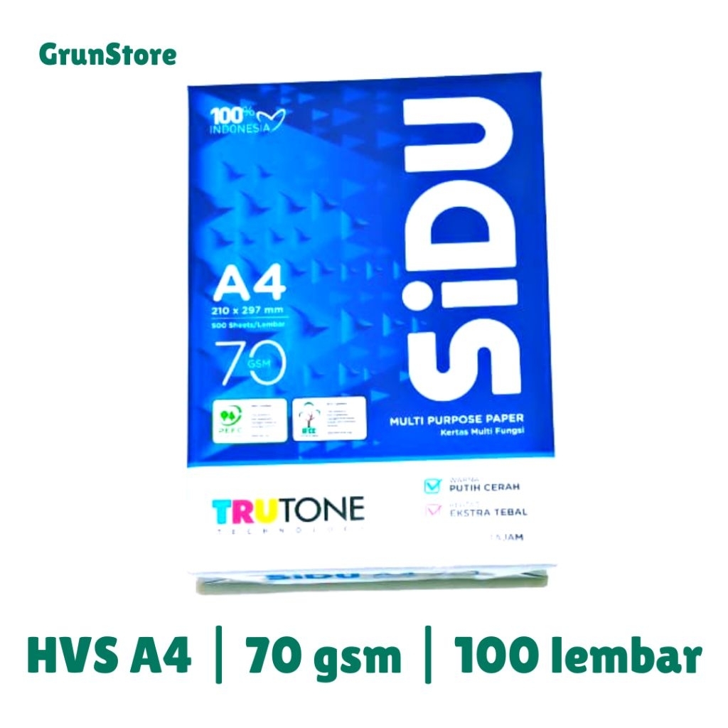 

Kertas HVS A4 70 gsm / Kertas HVS SIDU 70 gsm / kertas hvs a4 100 lembar/ kertas hvs a4