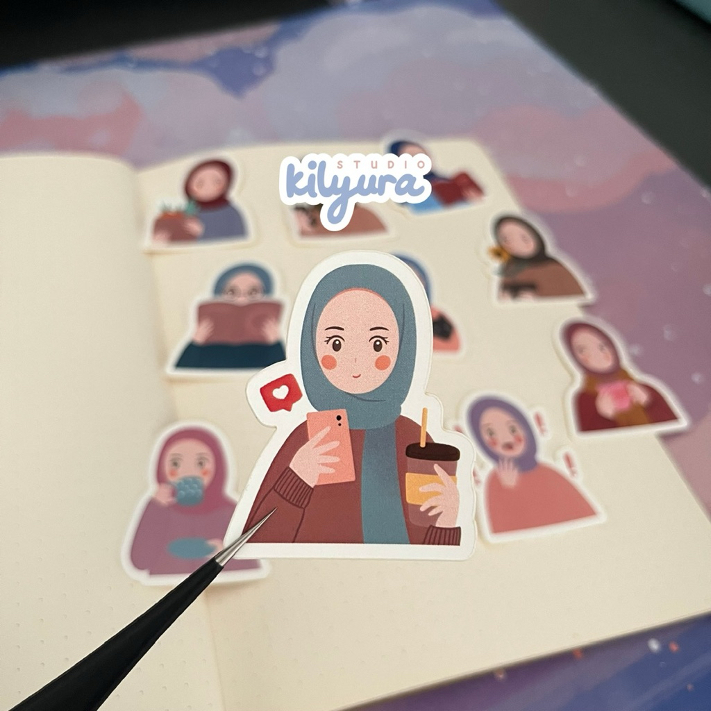 

KILYURA - Cute Hijab Girl Sticker Vinyl Anti Air 4x5cm