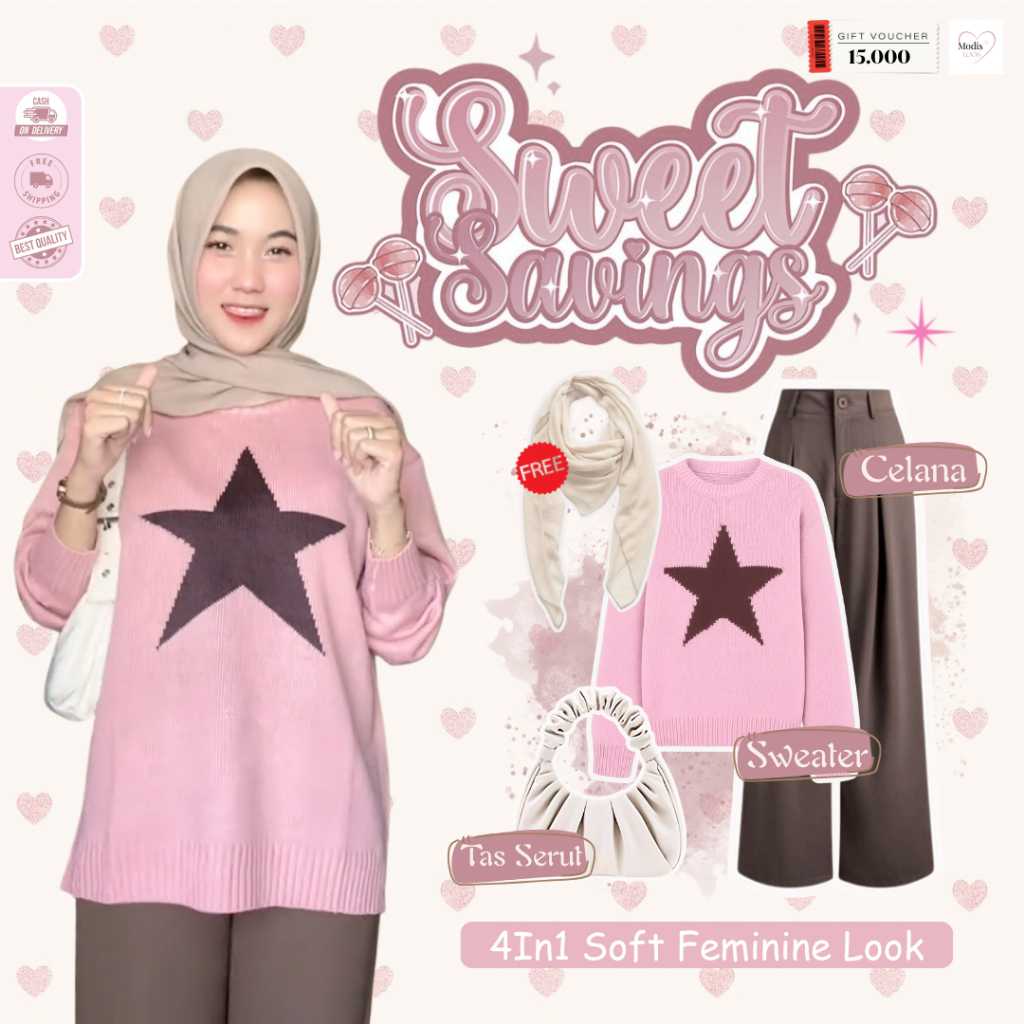 Izza 1 Set Outfit Wanita ( Tas + Bloyse + Celana + Hijab )One Set Wanita Kekinian - ML25