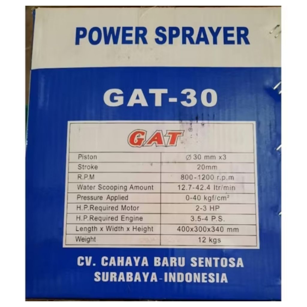 POMPA SPRAYER GAT 30 / POWER SPRAYER GAT 30 / MESIN STEAM CUCI MOBIL MOTOR
