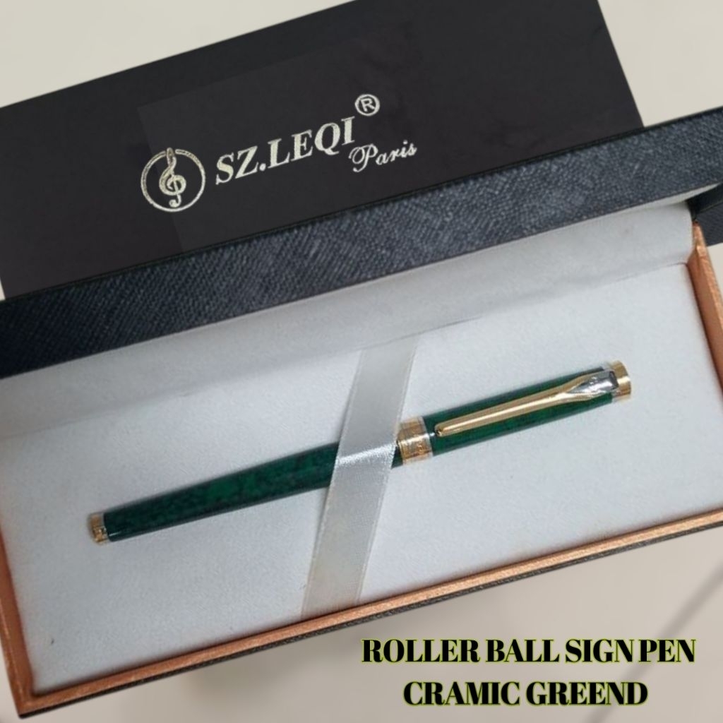 Ballpoint Mewah Luxury SZ.LEQI PARIS MARBLE CRAMIC GREEN Lengkap Dengan Box Exlusive