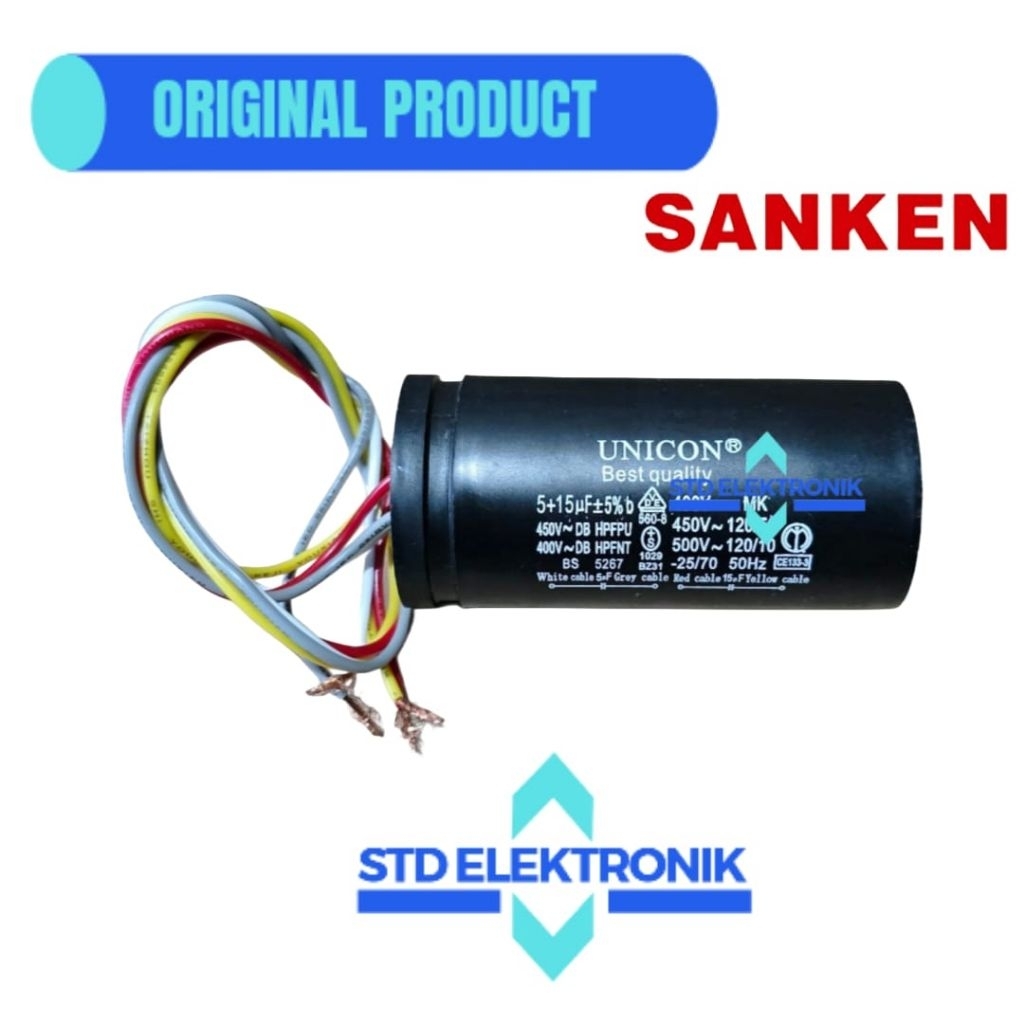 Capasitor mesin cuci SANKEN 2 tabung - Kapasitor mesin cuci dua tabung SANKEN kabel 4 - Kapasitor un