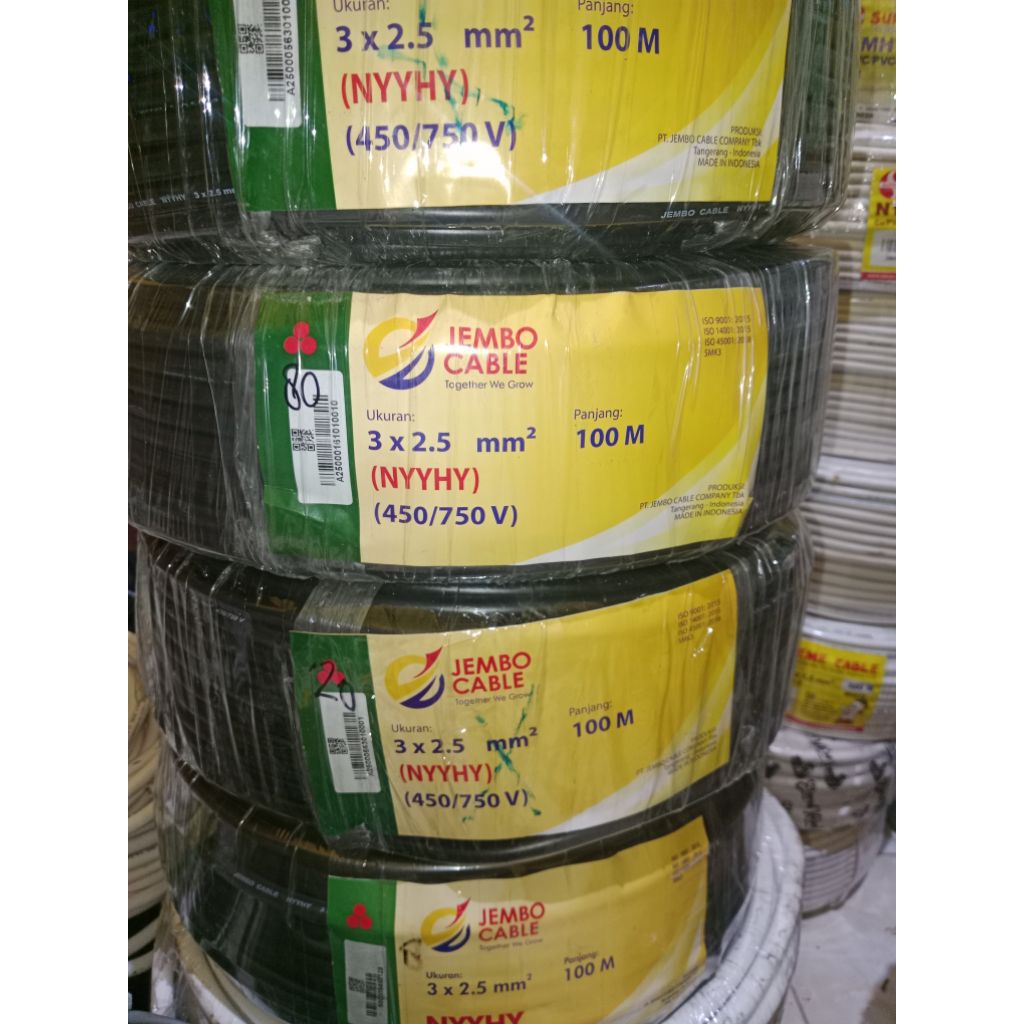 KABEL NYYHY 3x2,5mm merk JEMBO KABEL SERABUT 1roll 100M