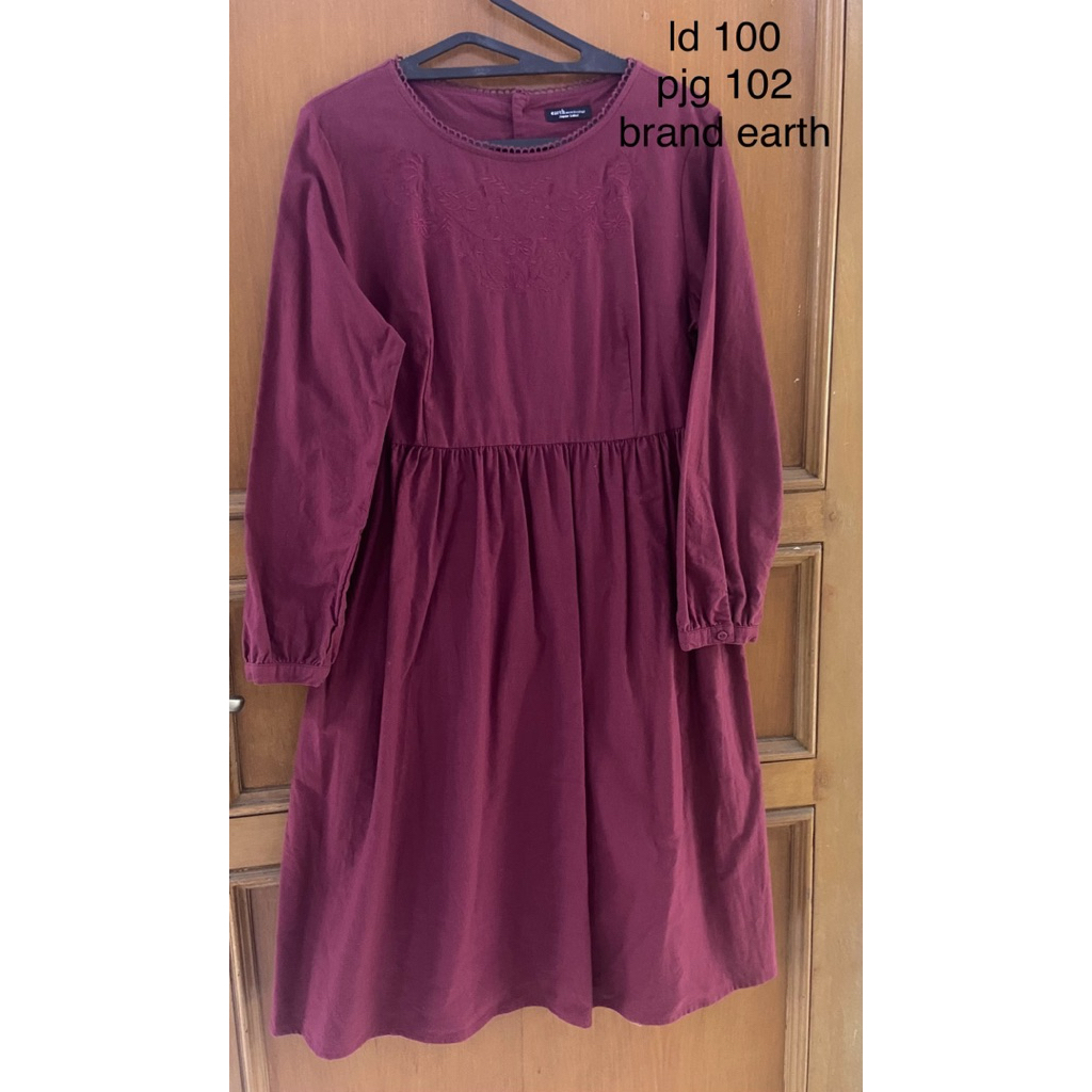dress midi maroon bordir vintage earth music axesfemme lizlisa
