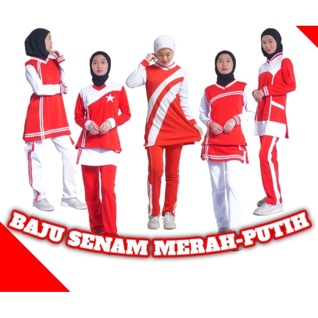 BTD- Baju senam muslim merah putih agustus/baju senam muslim agustusan