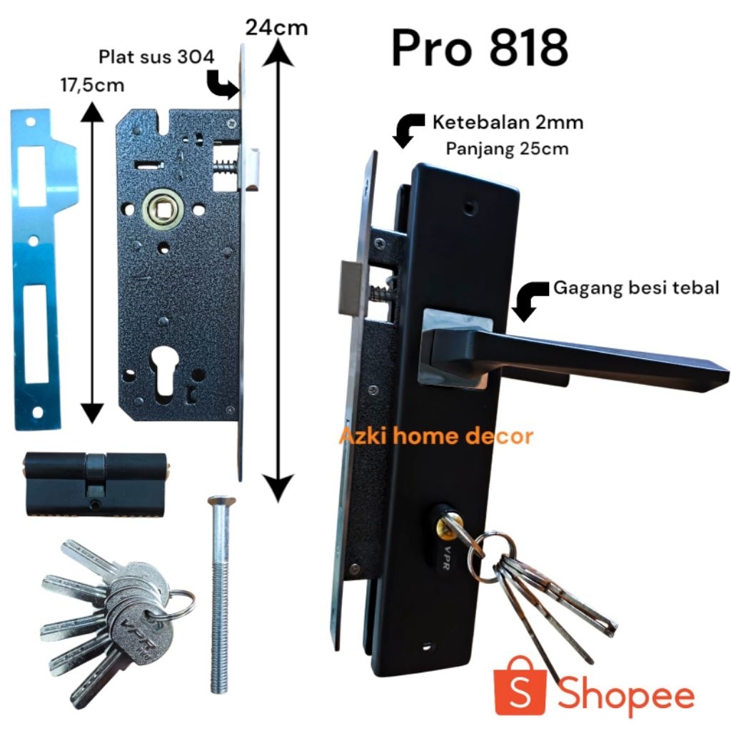 kunci pintu rumah set,handle pintu rumah,gagang pintu rumah 25cm black