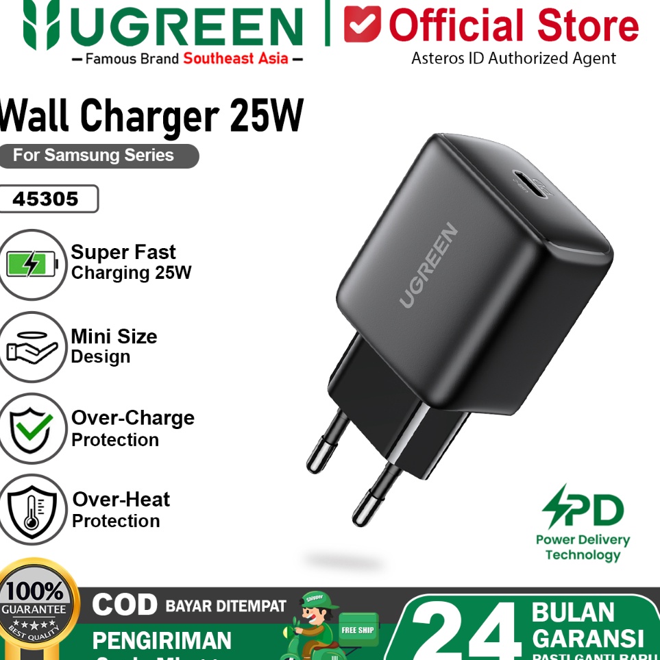 Terjangkau UGREEN Kepala Charger Samsung 25 watt PD Type C Super Fast Charging PPS PD 3 4 4535