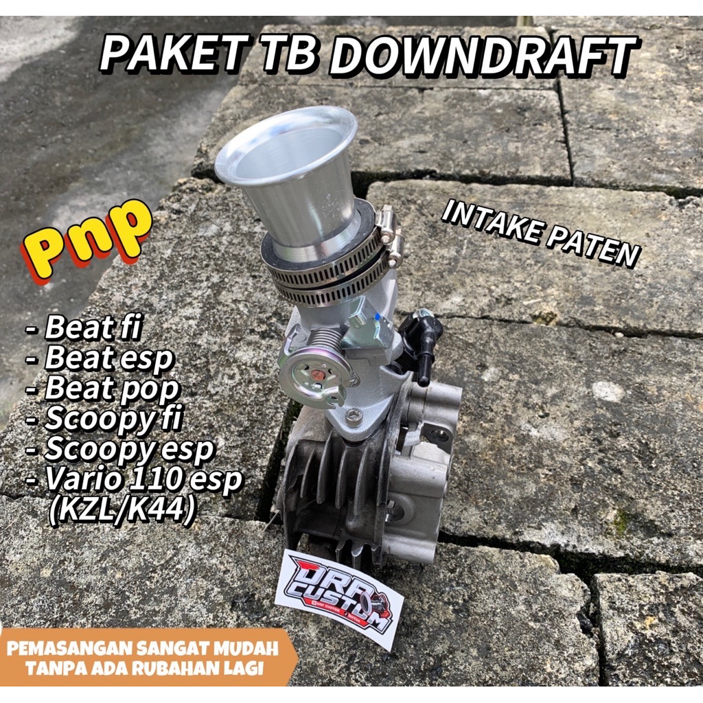 TB Downdraft Intake Paten Tanpa Sambungan Beat & Scoopy Fi/KZL Beat & Scoopy Esp K44 ukuran 26 MM, 2