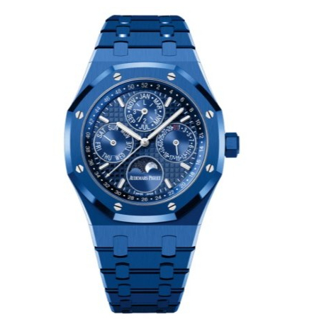 JAM TANGAN AUPIGE ROYAL OAK MOONPHASE PERPETUAL CALENDAR INSPIRED BLUE WAFFLE DIAL 41MM BLUE CHAIN U