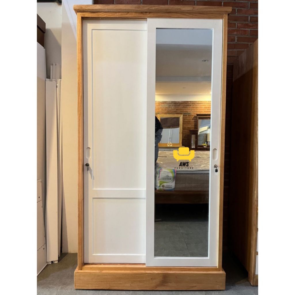 Lemari Pintu Sliding Kaca Kayu Jati Minimalis Cantik//Almari Sliding pintu Kaca Kayu jati