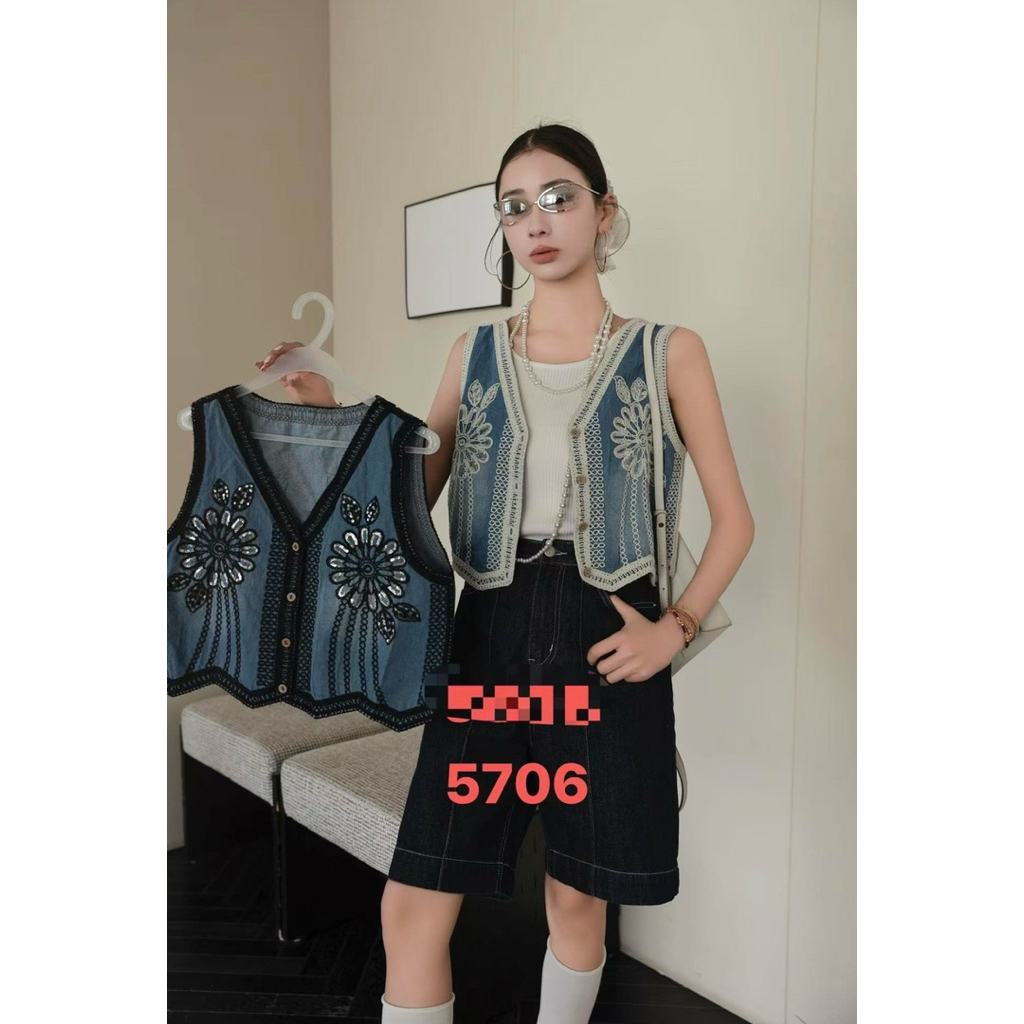 Carelaya vest-Vest denim premium motif bordir