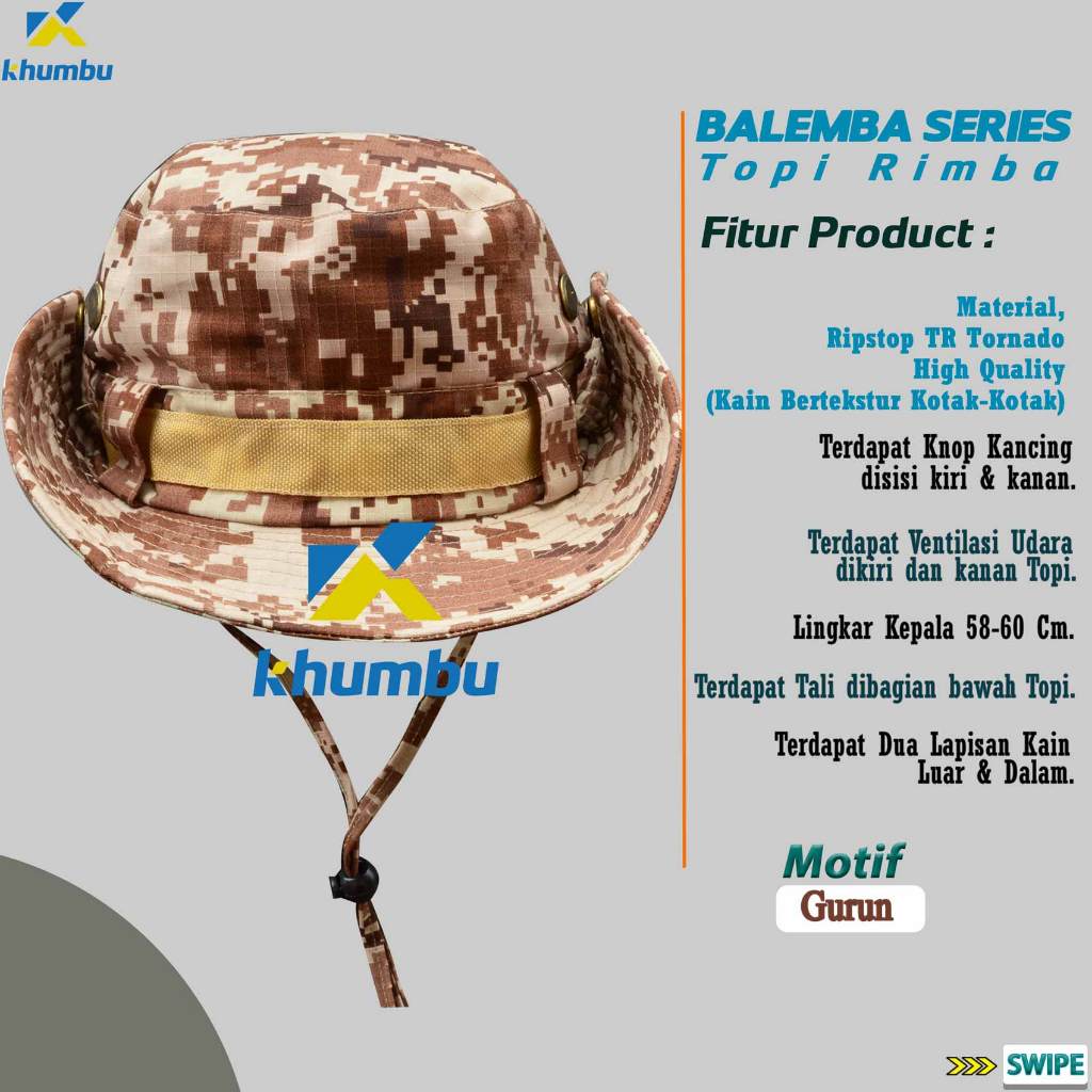 KHUMBU - Topi Mancing Balemba Series Motif GURUN | Topi Cowboy Classic Motif Loreng | Jungle Hat