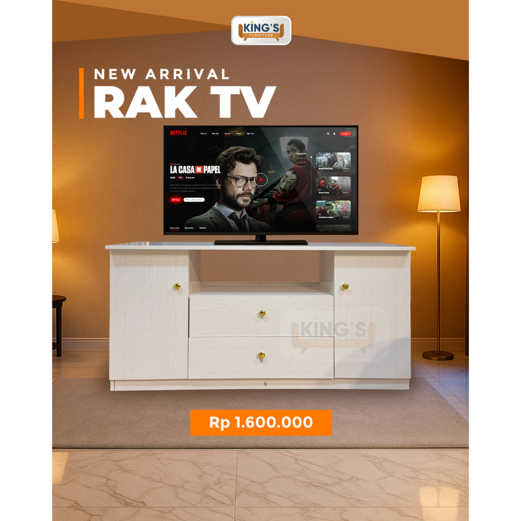 KINGS FURNITURE PONTIANAK - NEW ARRIVAL MEJA/RAK TV ELEGAN ANTI AIR - MEJA TV PVC - MEJA TV MINIMALI