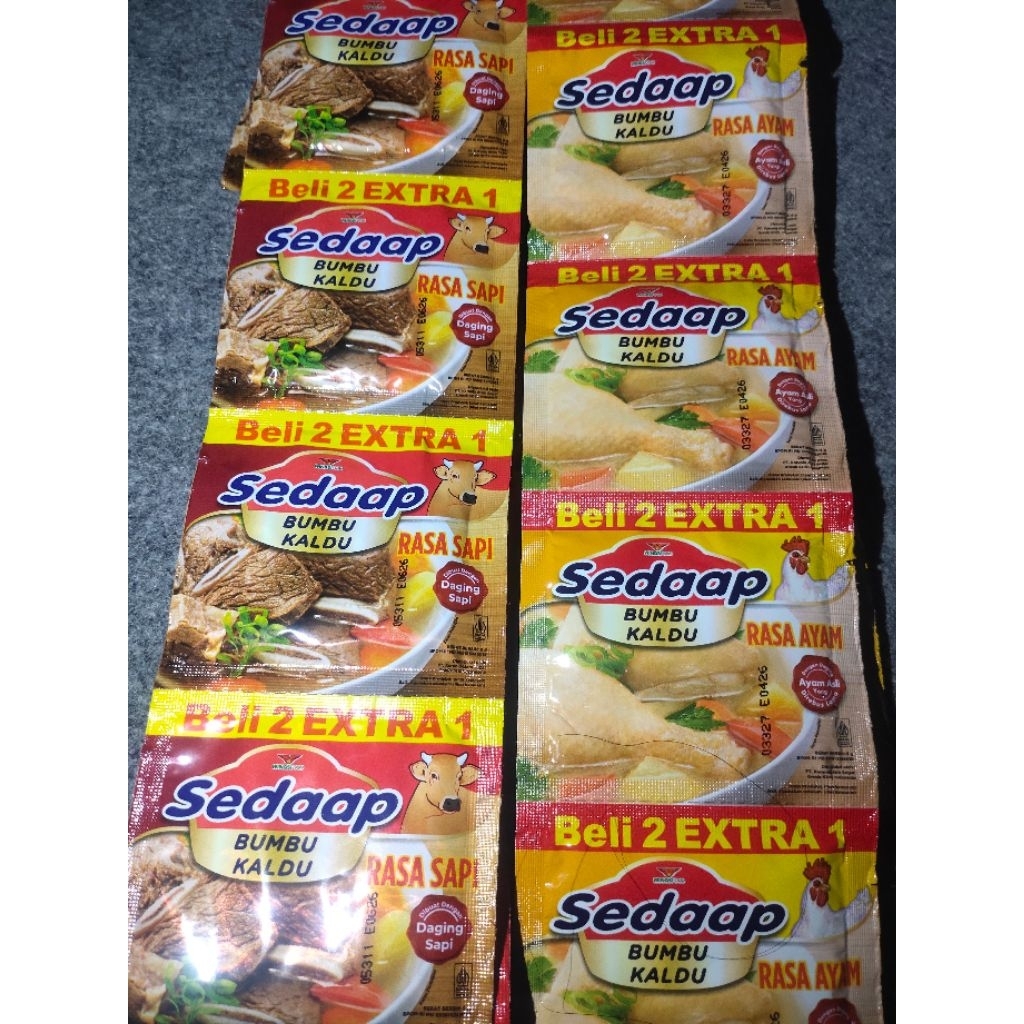 

Sedaap bumbu kaldu 1 renceng (isi 12 + 6 pcs)