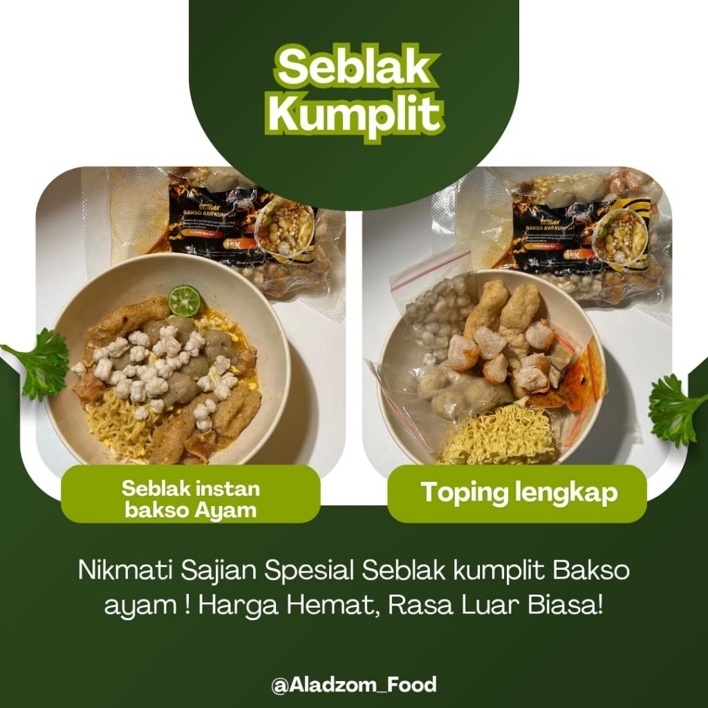 

Seblak kumplit Bakso ayam instan