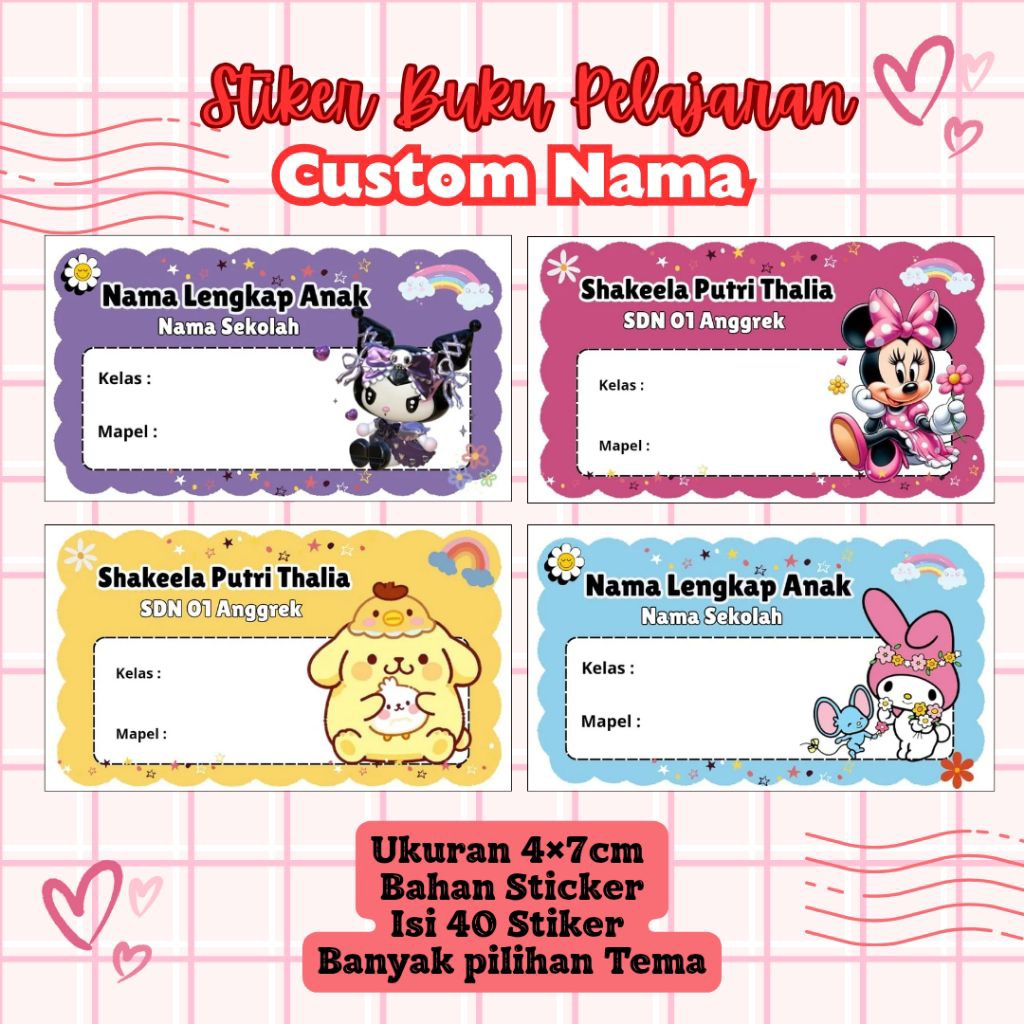 

(40pcs) Stiker Buku Mata Pelajaran Labubu - Kuromi - Bt21 | Stiker Buku Custom Nama