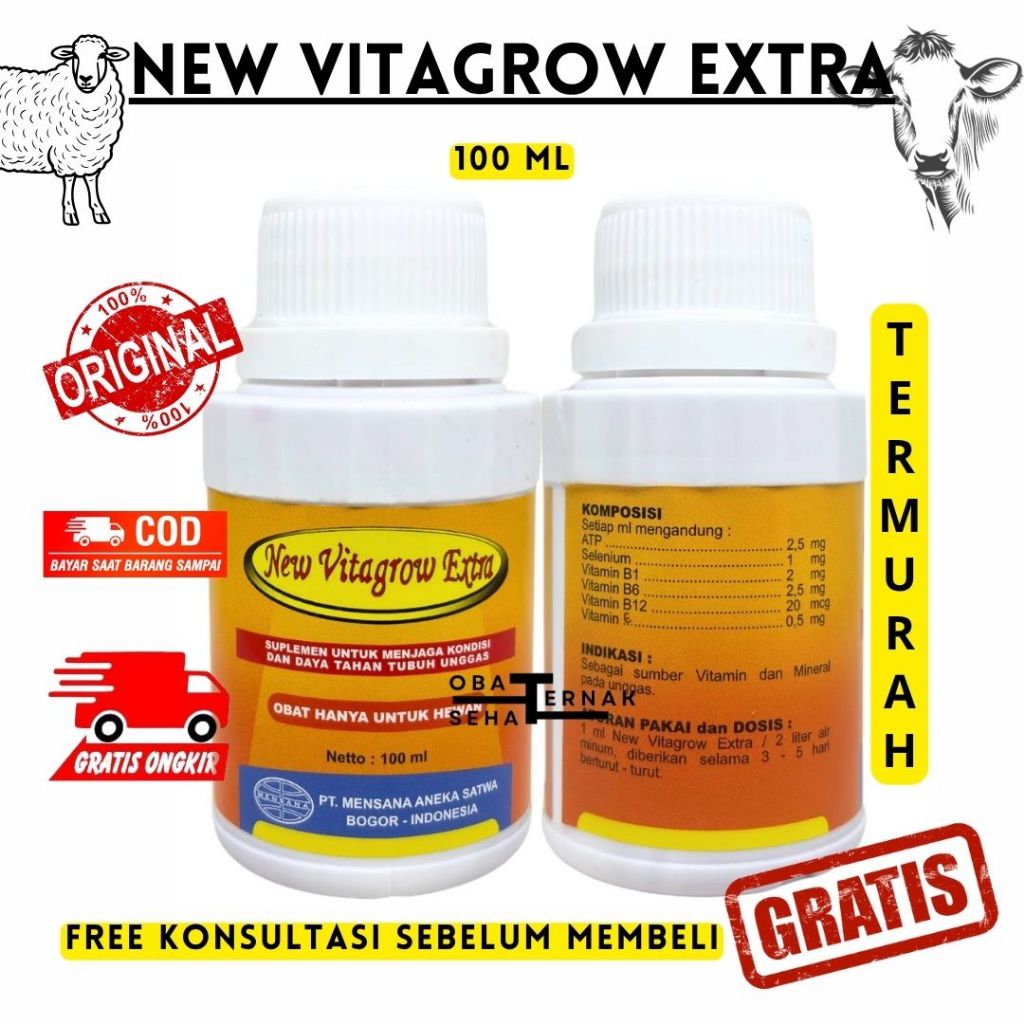NEW VITAGROW EXTRA 100 ml - Mensana - ATP Vitamin Mineral Pertumbuhan Ayam Unggas
