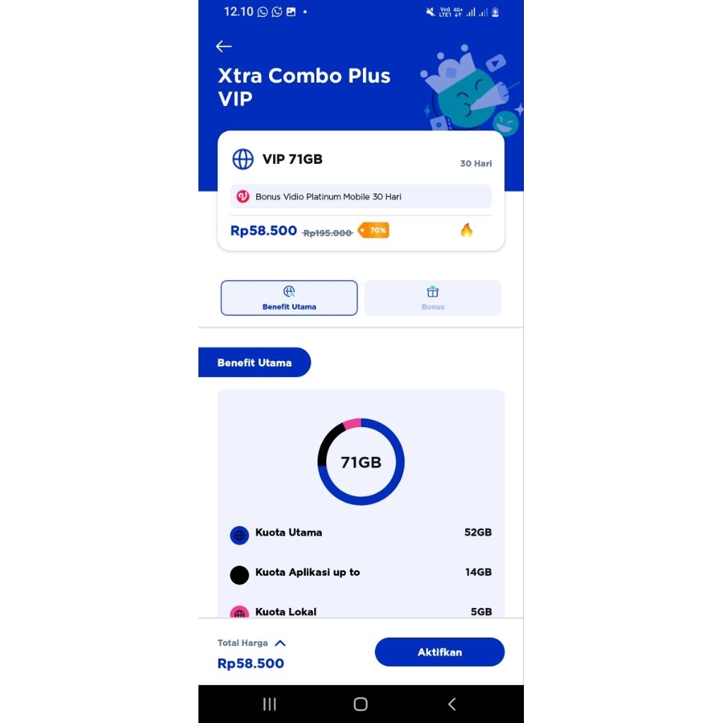 Xtra combo plus VIP 70% 71gb