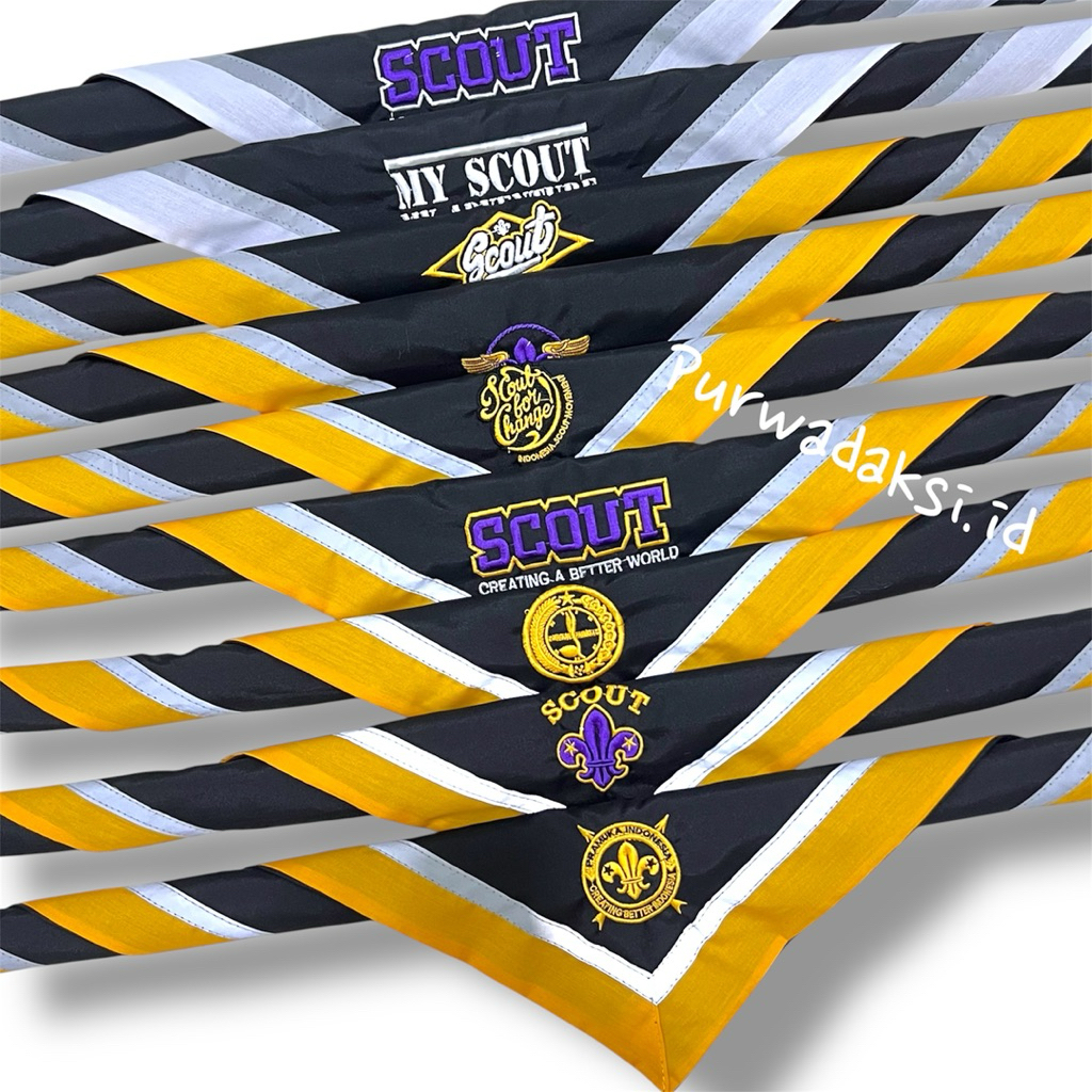 SCRAF PRAMUKA HITAM LOGO BORDIR MENYALA BEST SELLER TERLARIS TERPOPULER BAHAN JUMPING LIS KUNINGPUTI