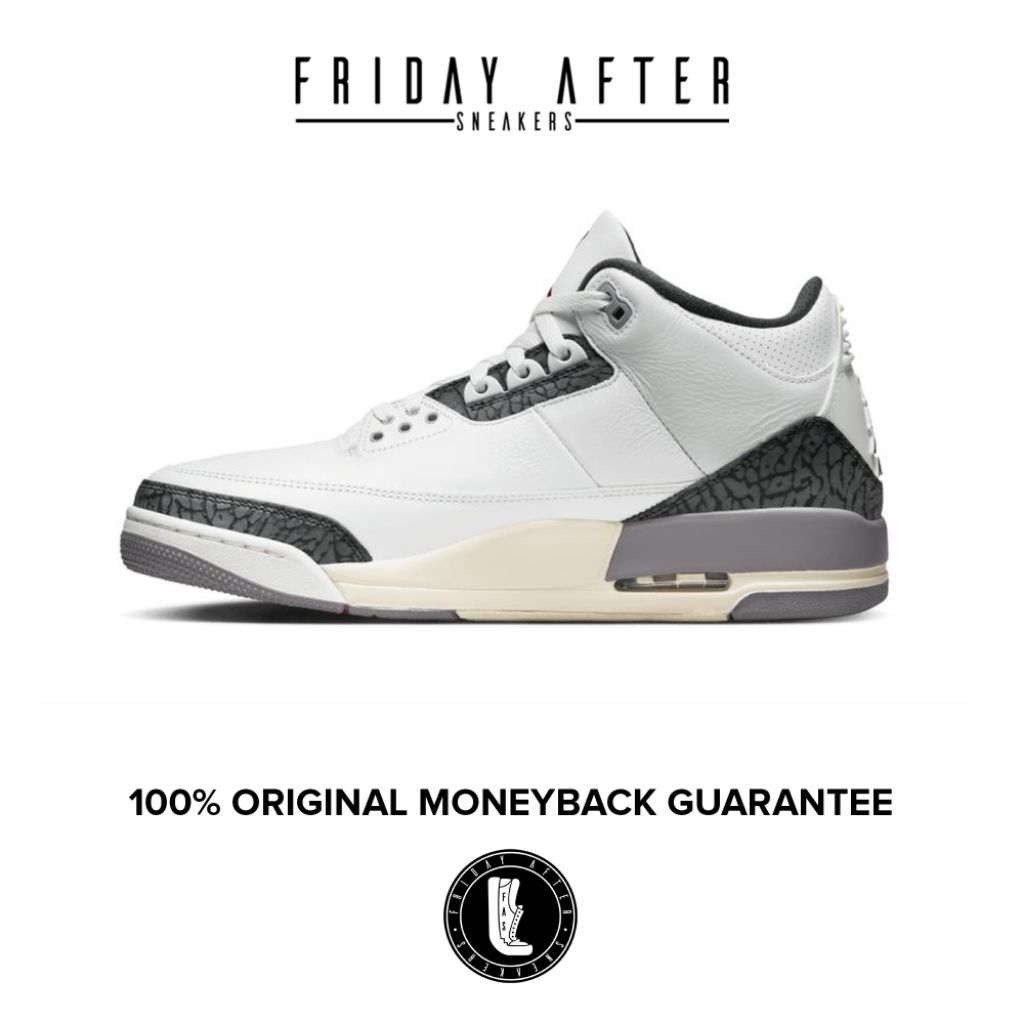 Sepatu Sneakers Pria Nike Air Jordan 3 Retro Cement Grey Original Resmi