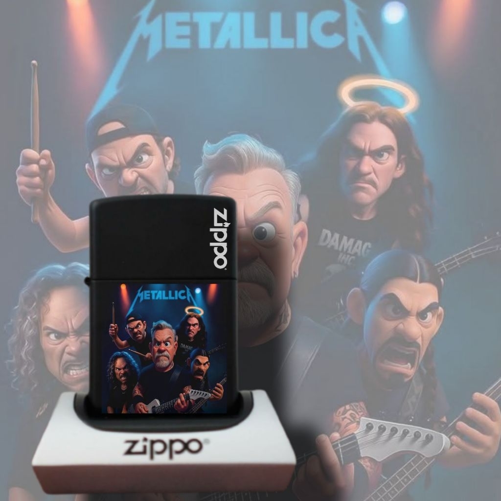 KOREK API ZIPPO BLACK MATTE CUSTOM UV PRINT METALLICA CARTOON PERSONIL DESIGN BISA BEBAS REQUEST CUS